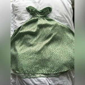 Zara blouse, bow tie in the back, mint green, dark brown polka dots, size XS